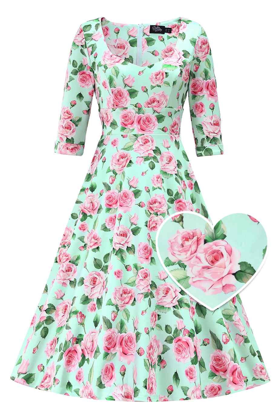 Front view of Pink Rose Midi Dress In Baby Blue
