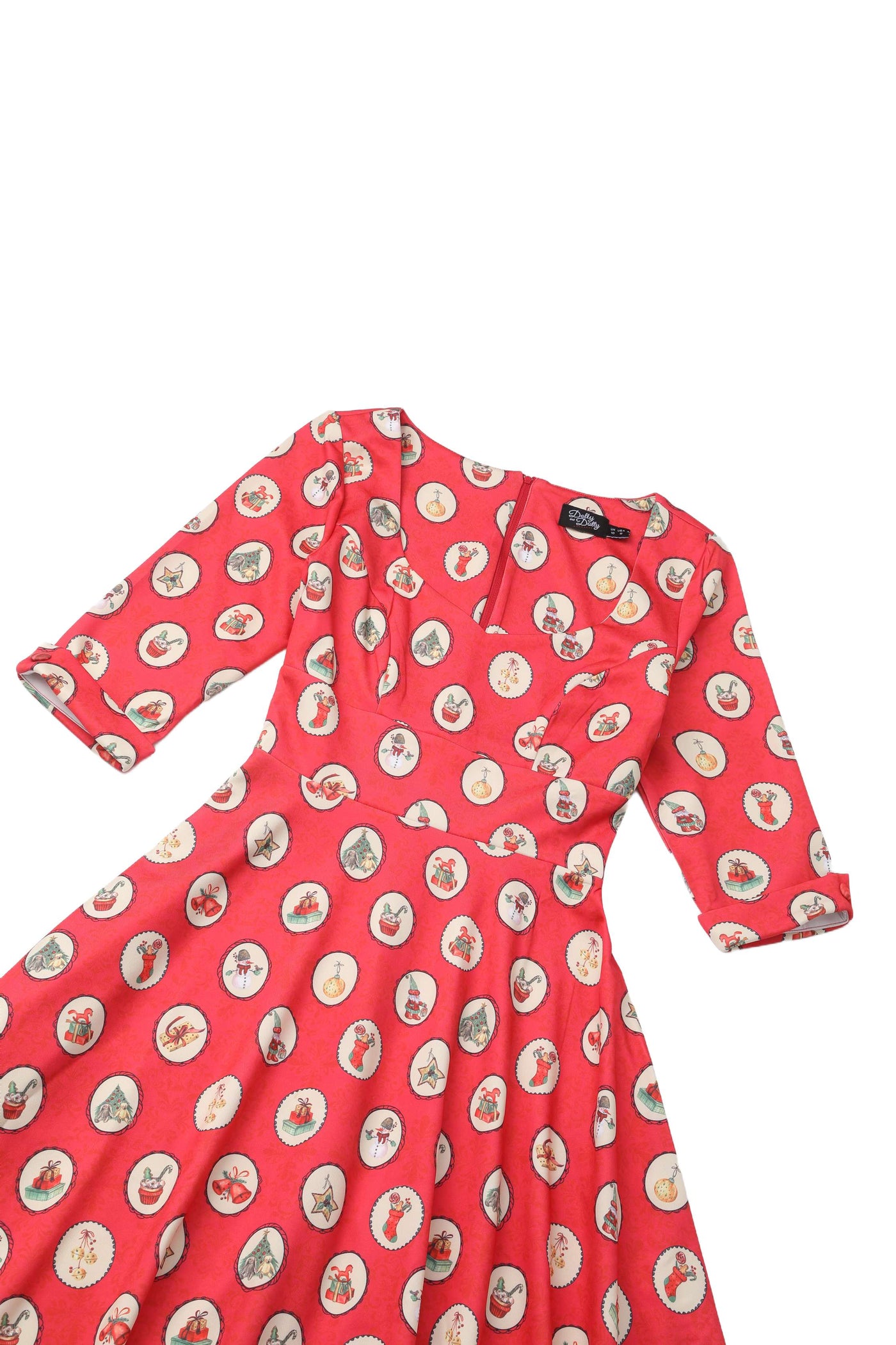 Close up view the top of Scarlette Vintage Christmas Midi Dress