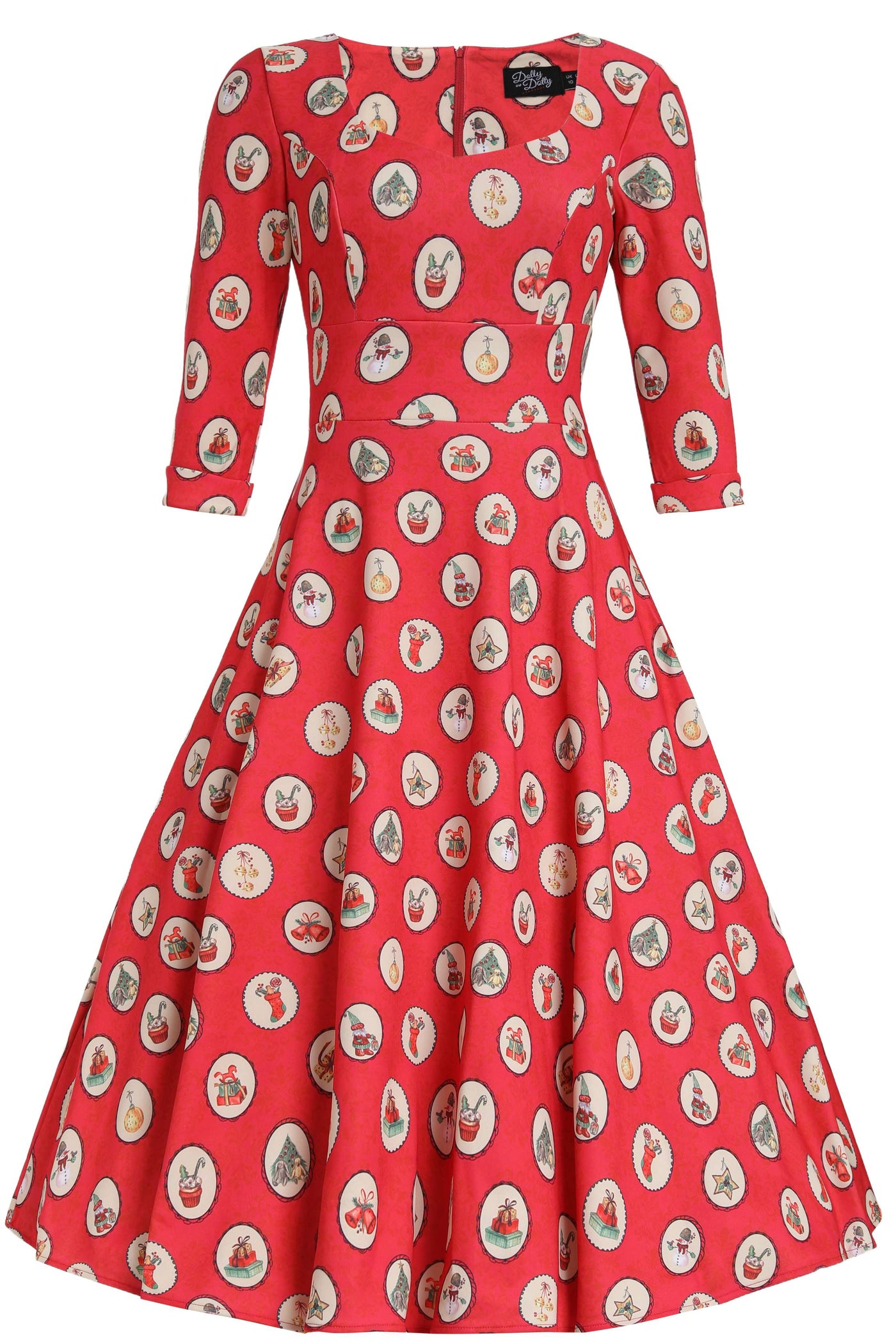 Front view of Scarlette Vintage Christmas Midi Dress