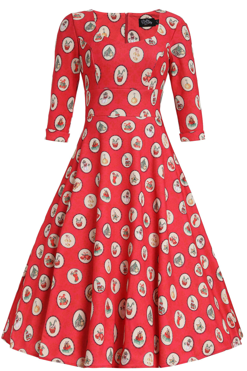 Front view of Scarlette Vintage Christmas Midi Dress