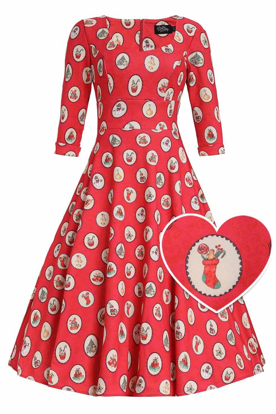 Front view of Scarlette Vintage Christmas Midi Dress