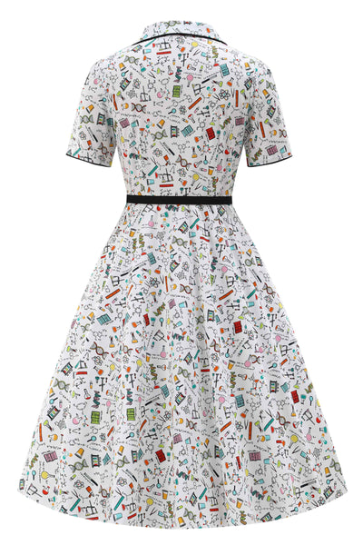 Back view of Science Midi Shirt Dress In White