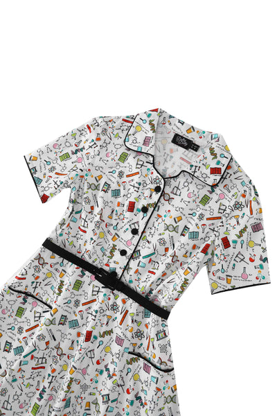 Close up view of Science Midi Shirt Dress In White