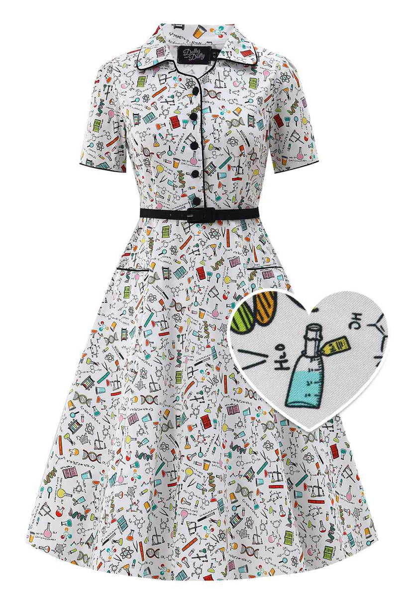 Front view of Science Midi Shirt Dress In White