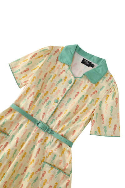 Close up view of Seahorse Midi Shirt Dress