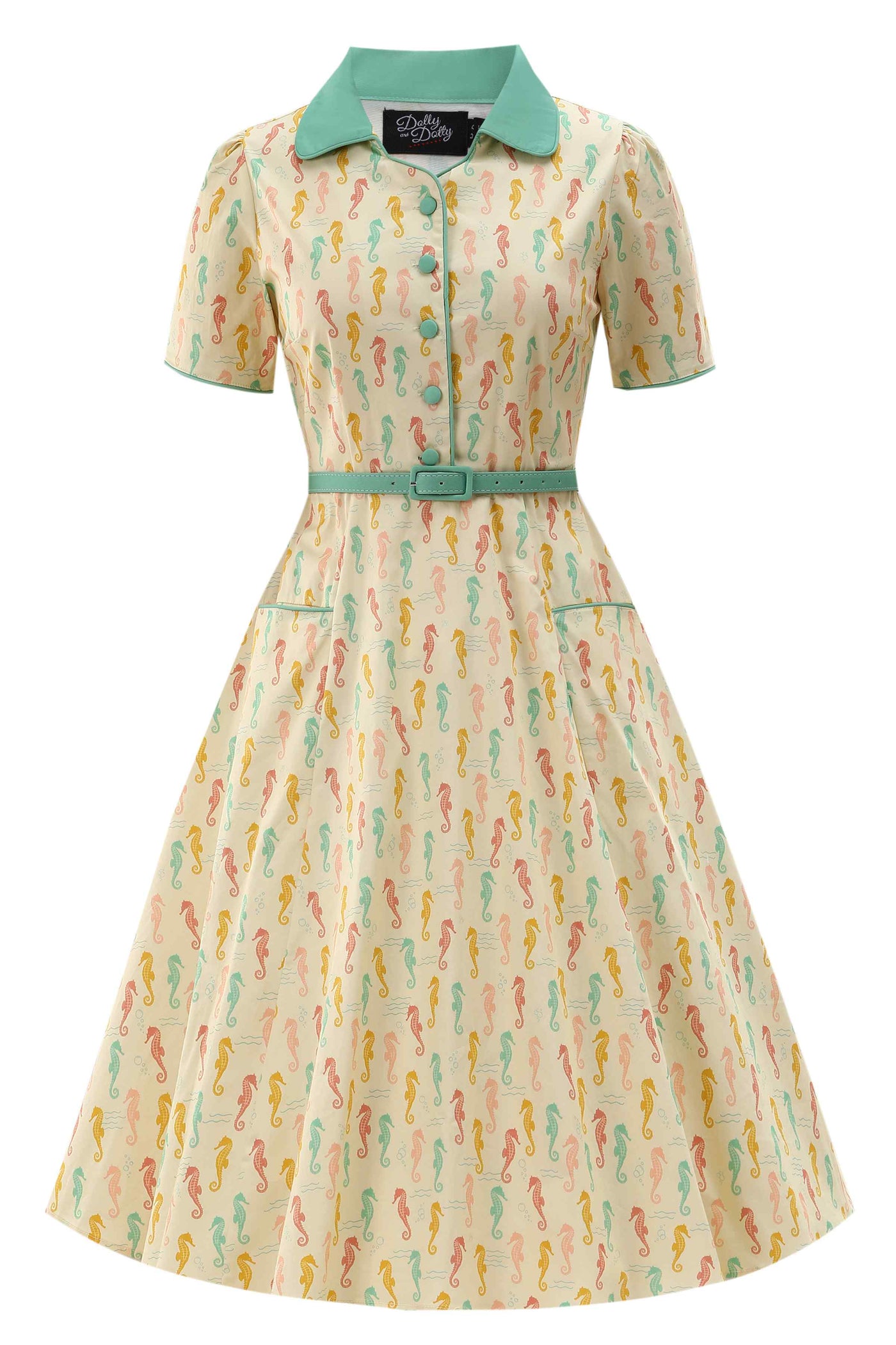 Front view of Seahorse Midi Shirt Dress
