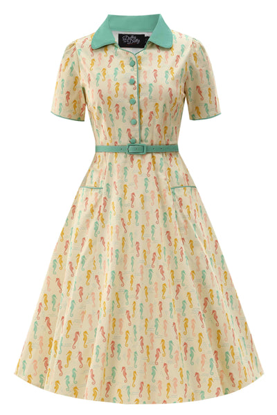 Front view of Seahorse Midi Shirt Dress