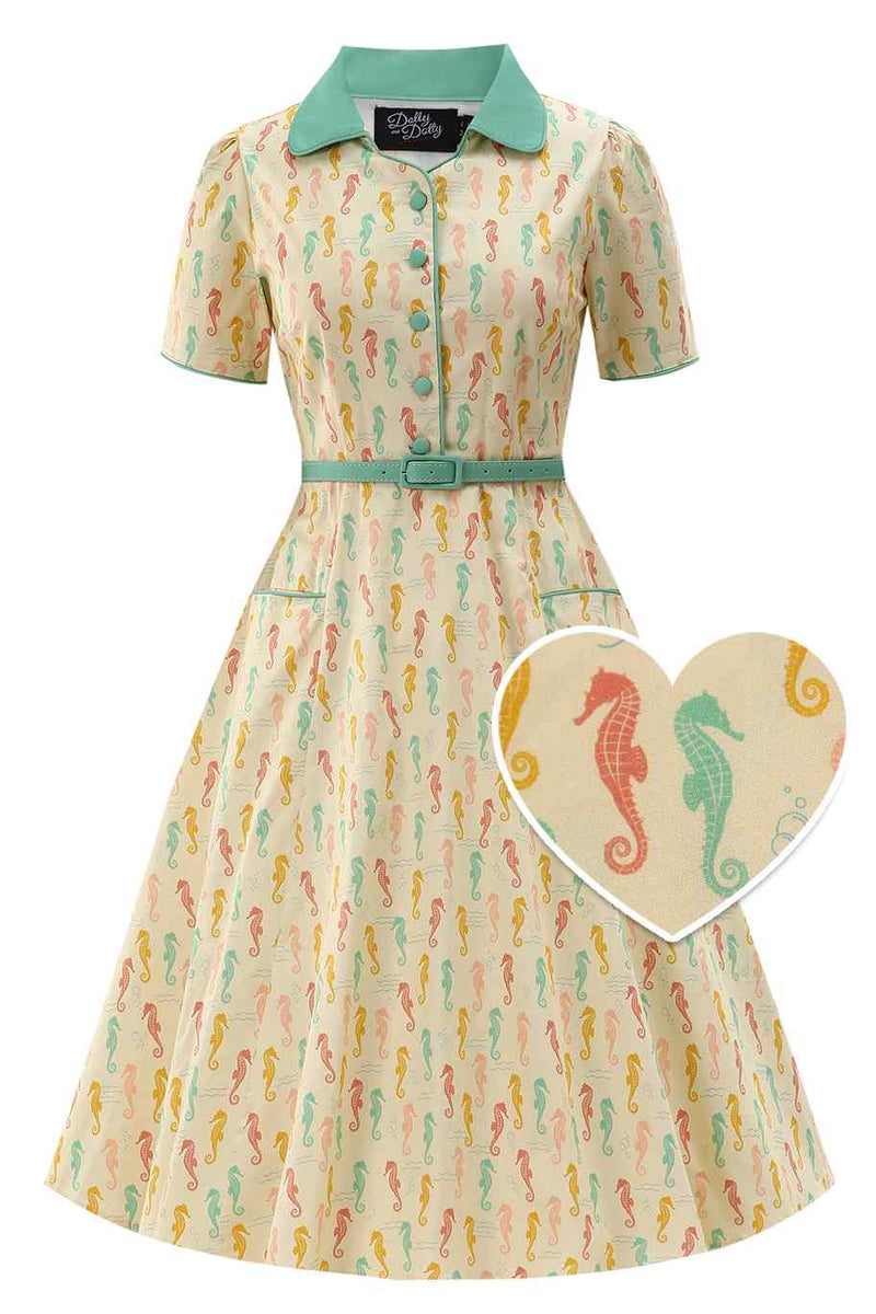 Front view of Seahorse Midi Shirt Dress