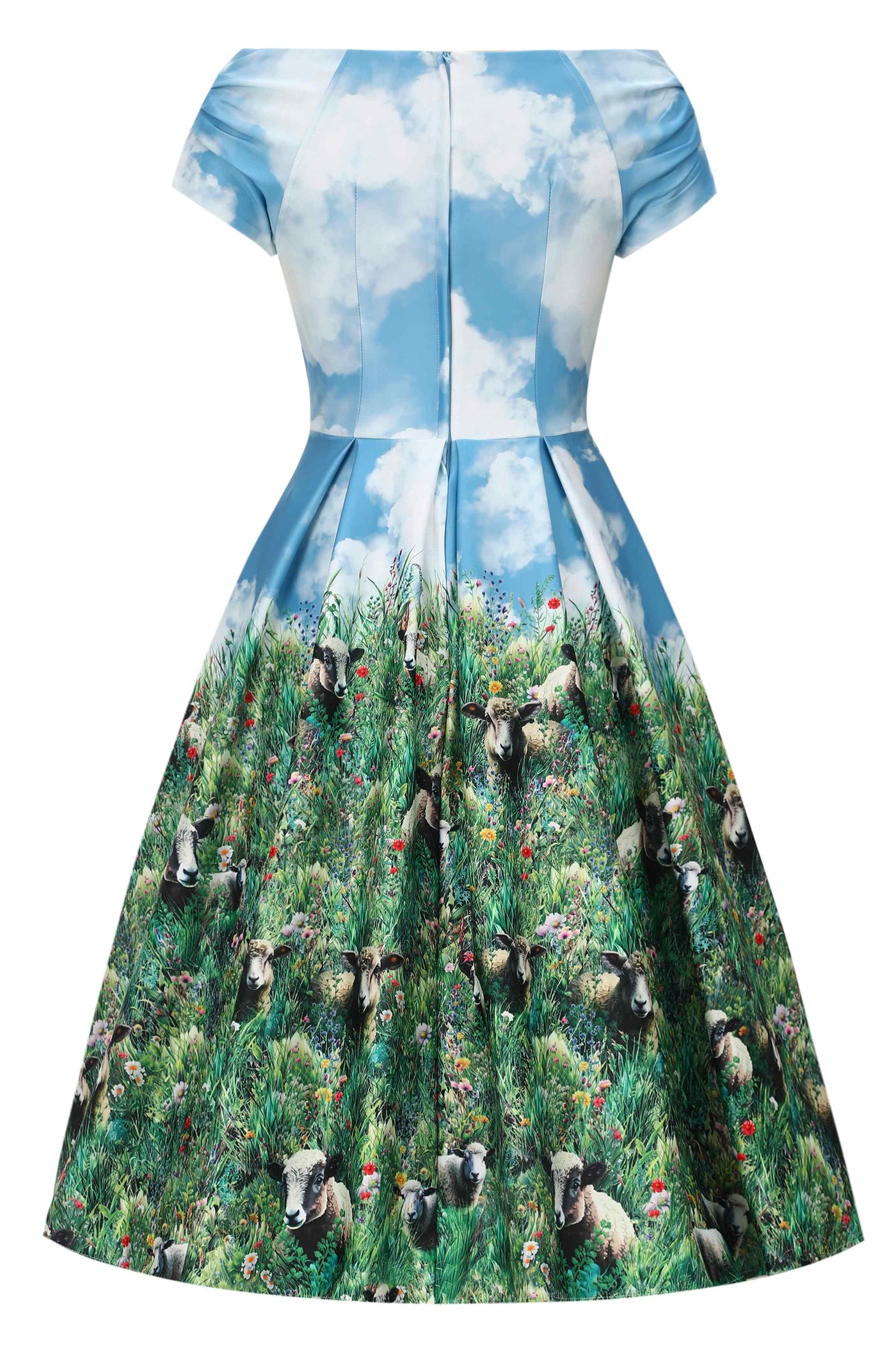 Back view of Sheep Field Off Shoulder Dress
