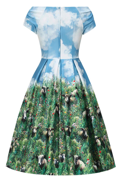 Back view of Sheep Field Off Shoulder Dress