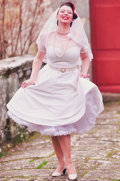 Short Sleeved Polka Dot Mesh Wedding Dress