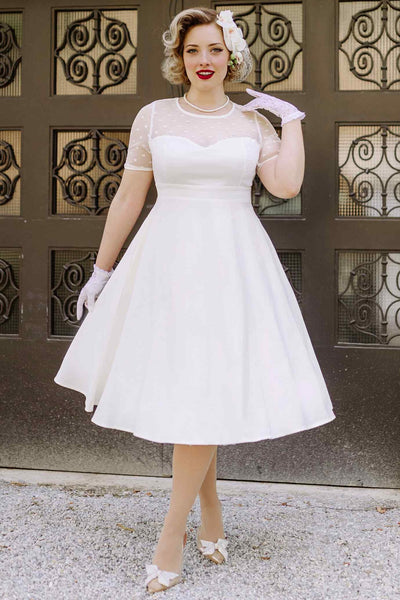 Short Sleeved Polka Dot Mesh Wedding Dress