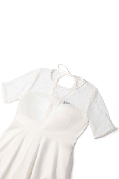 Short Sleeved Polka Dot Mesh Wedding Dress