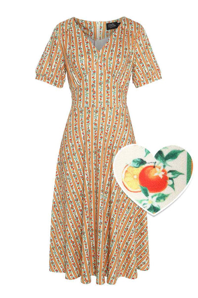 Front view of Sicilian Orange Midi Dress