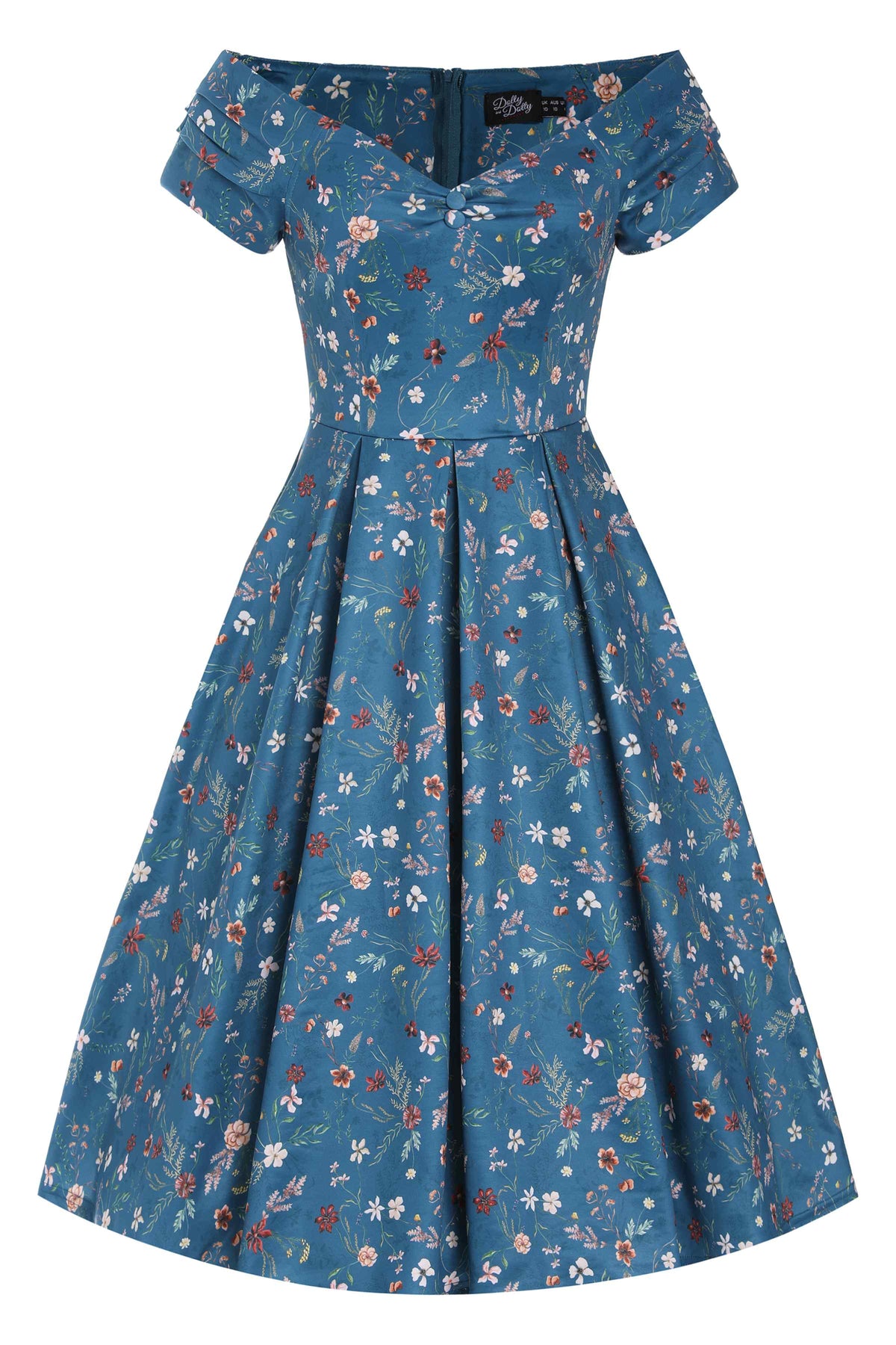 Plus Size Lily Teal Ditsy Floral Off Shoulder Dress