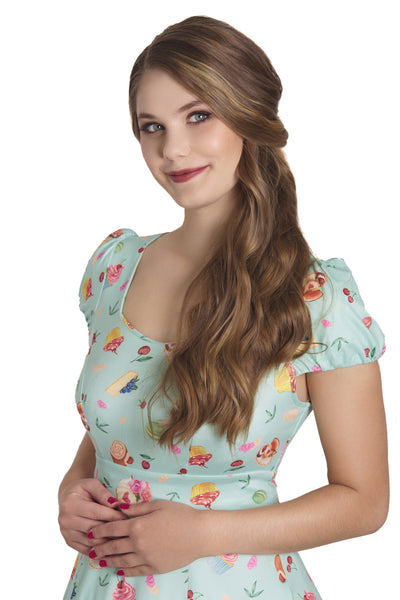 Sleeved Skater Dress In Pastel Tea Cake Print