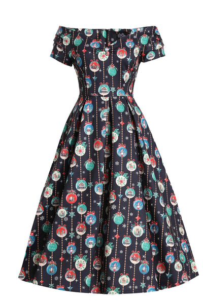 Front view of Snow Globe Off Shoulder Dress