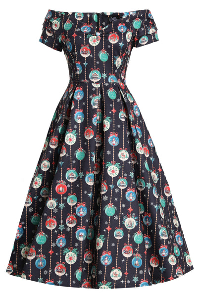 Front view of Snow Globe Off Shoulder Dress