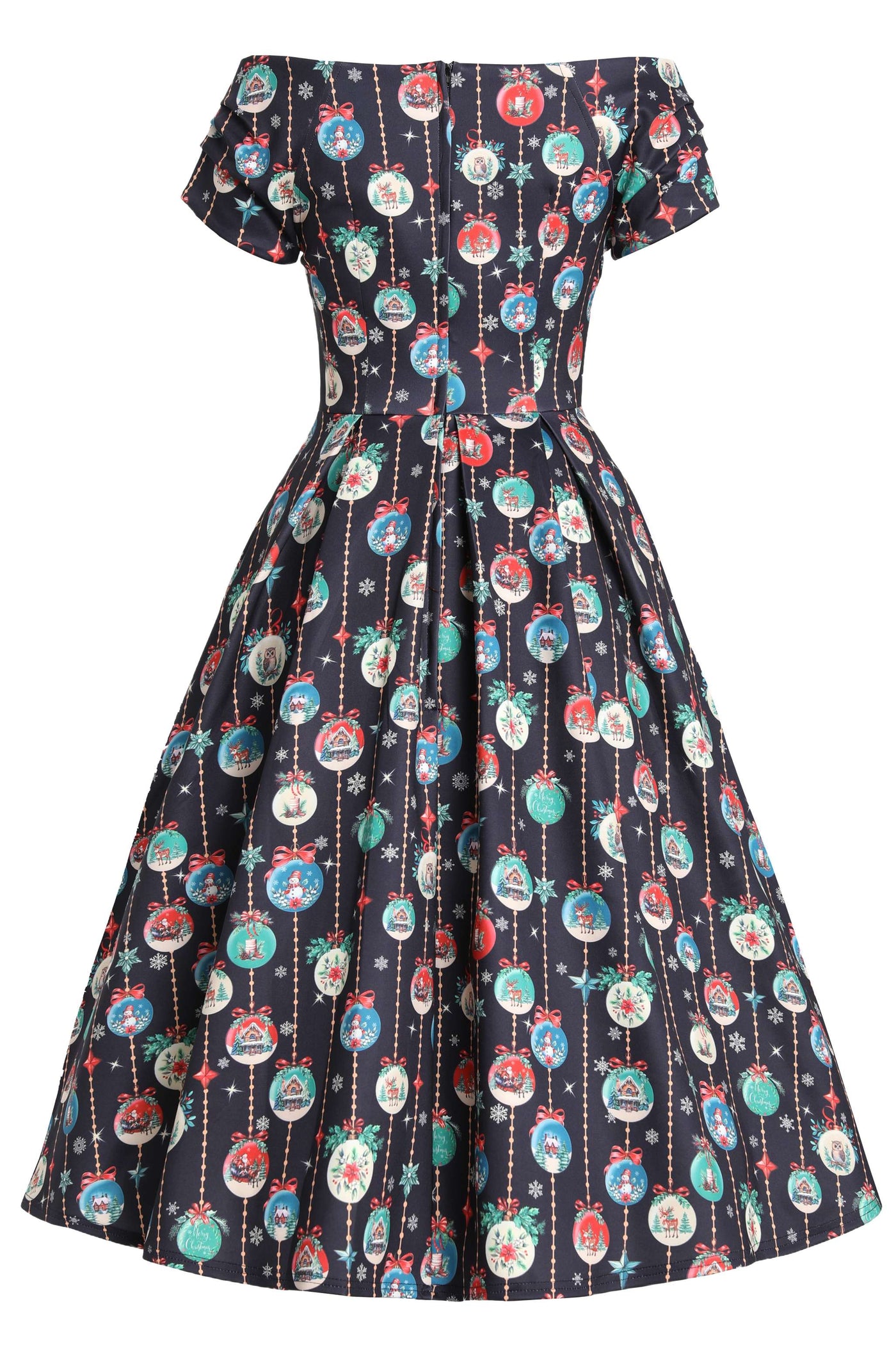 Back view of Snow Globe Off Shoulder Dress