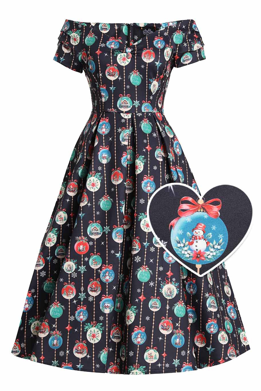 Front view of Snow Globe Off Shoulder Dress