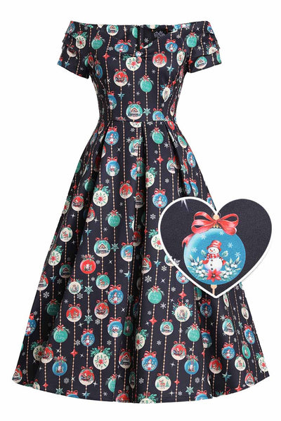 Front view of Snow Globe Off Shoulder Dress