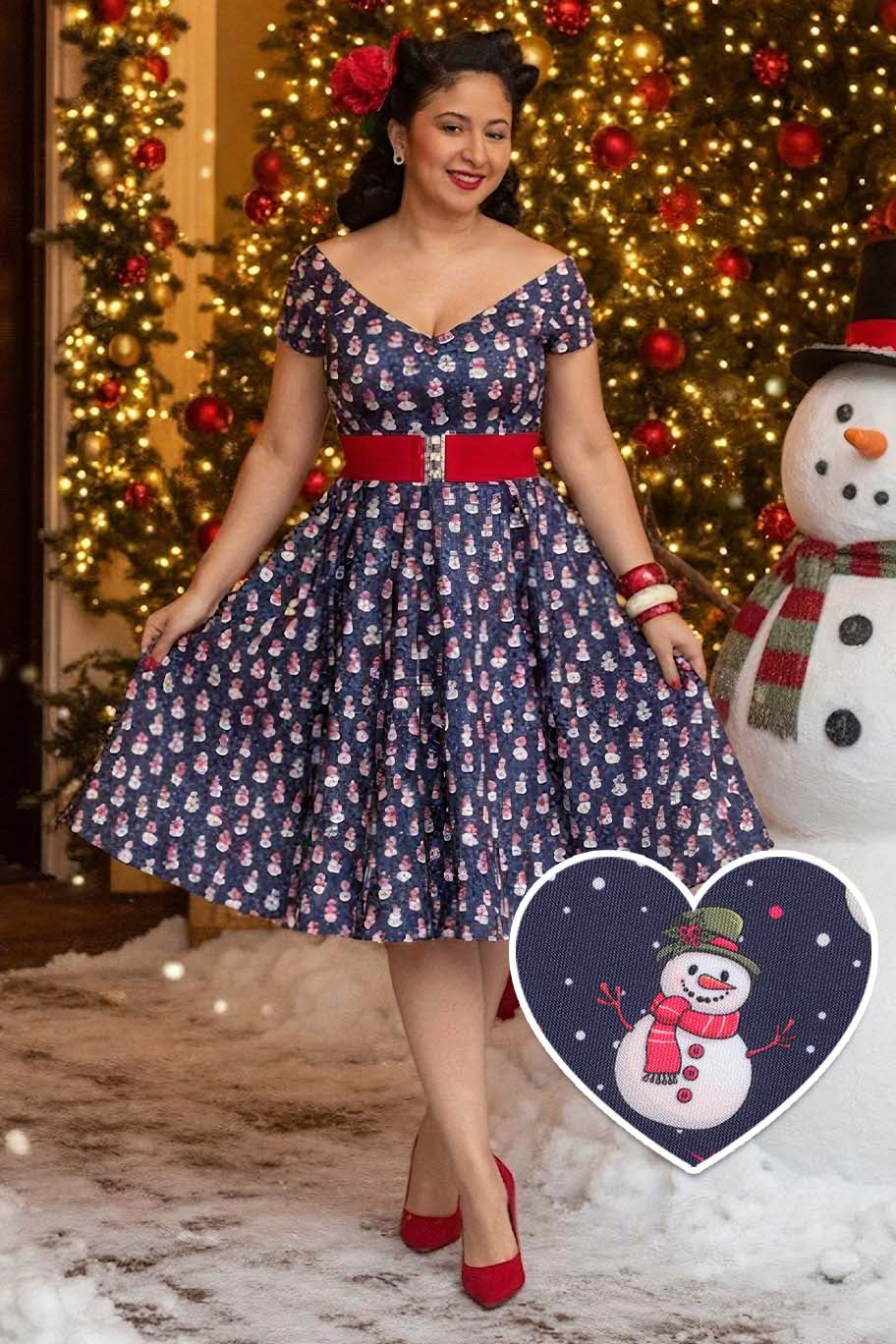 A model wearing a Lily Snowman Purple Circle Dress