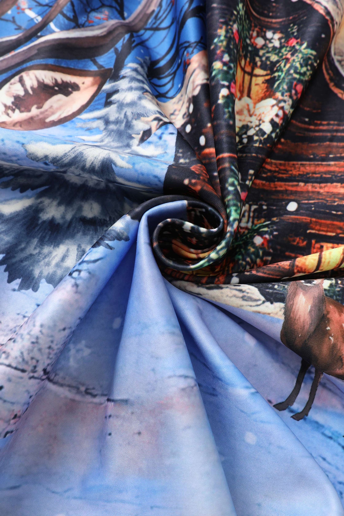 Fabric of Snowy Christmas Night Reindeer Midi Dress