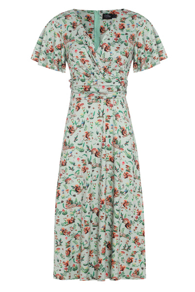 Front view of  Green Squirrel Woodland Tea Dress