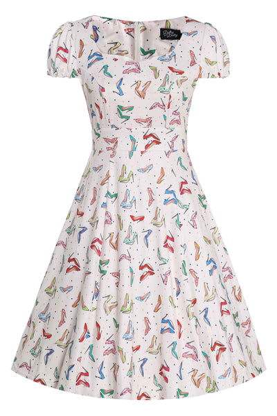 Cream Cap Sleeve Dress in Stiletto Print