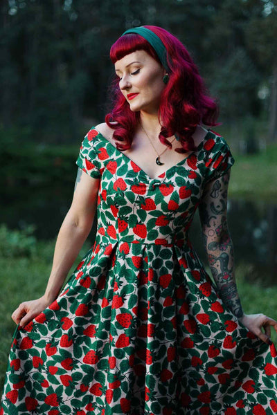 A lovely lady wearing a Lily Strawberry Farm Off Shoulder Dress