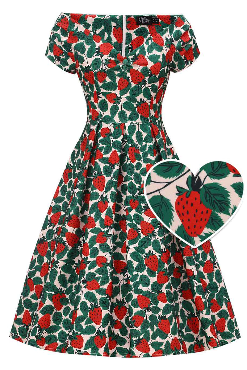 Front view of Strawberry Farm Off Shoulder Dress