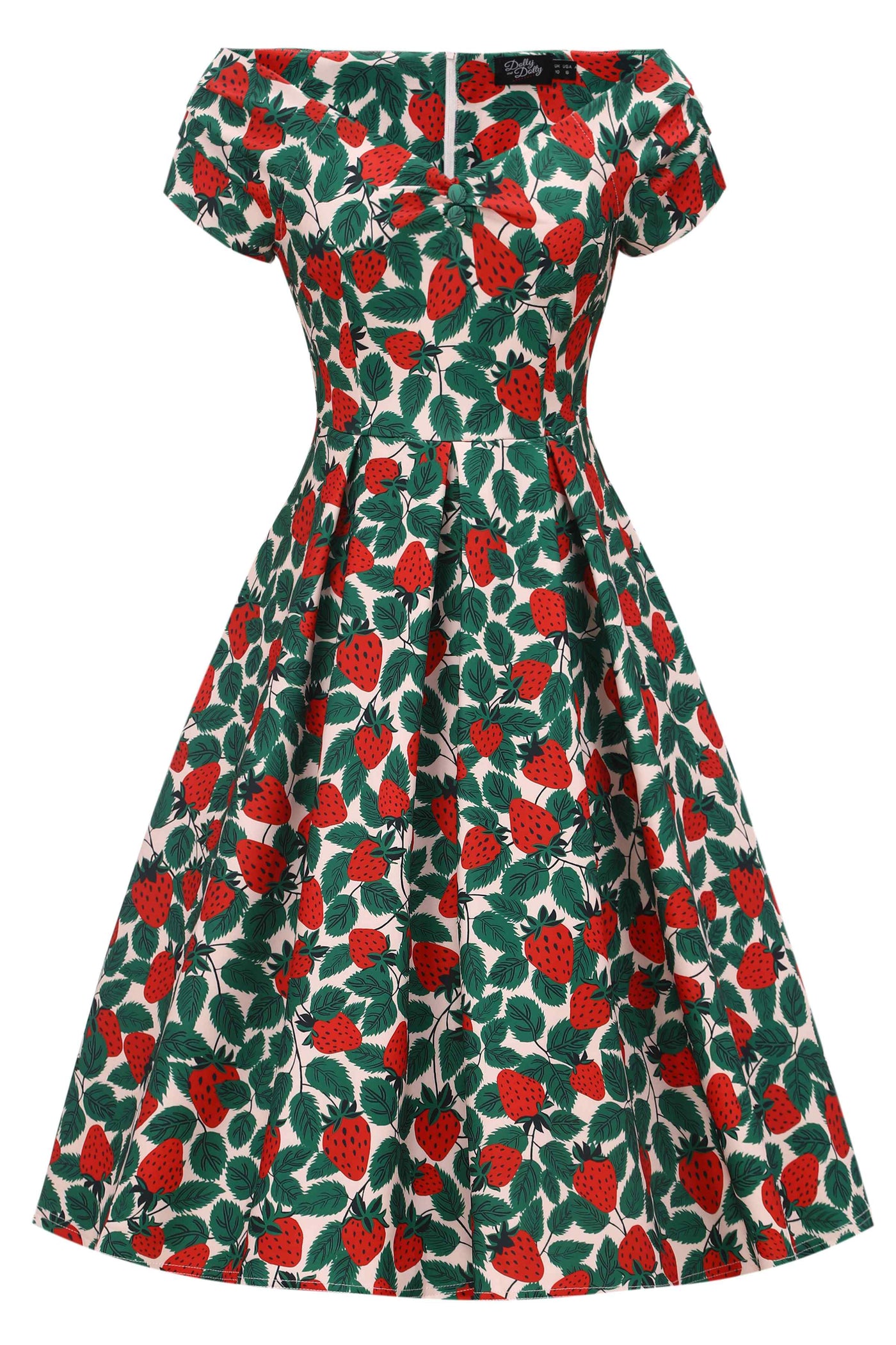 Front view of a Lily Strawberry Farm Off Shoulder Dress
