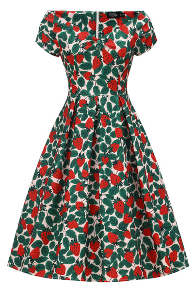 Front view of a Lily Strawberry Farm Off Shoulder Dress