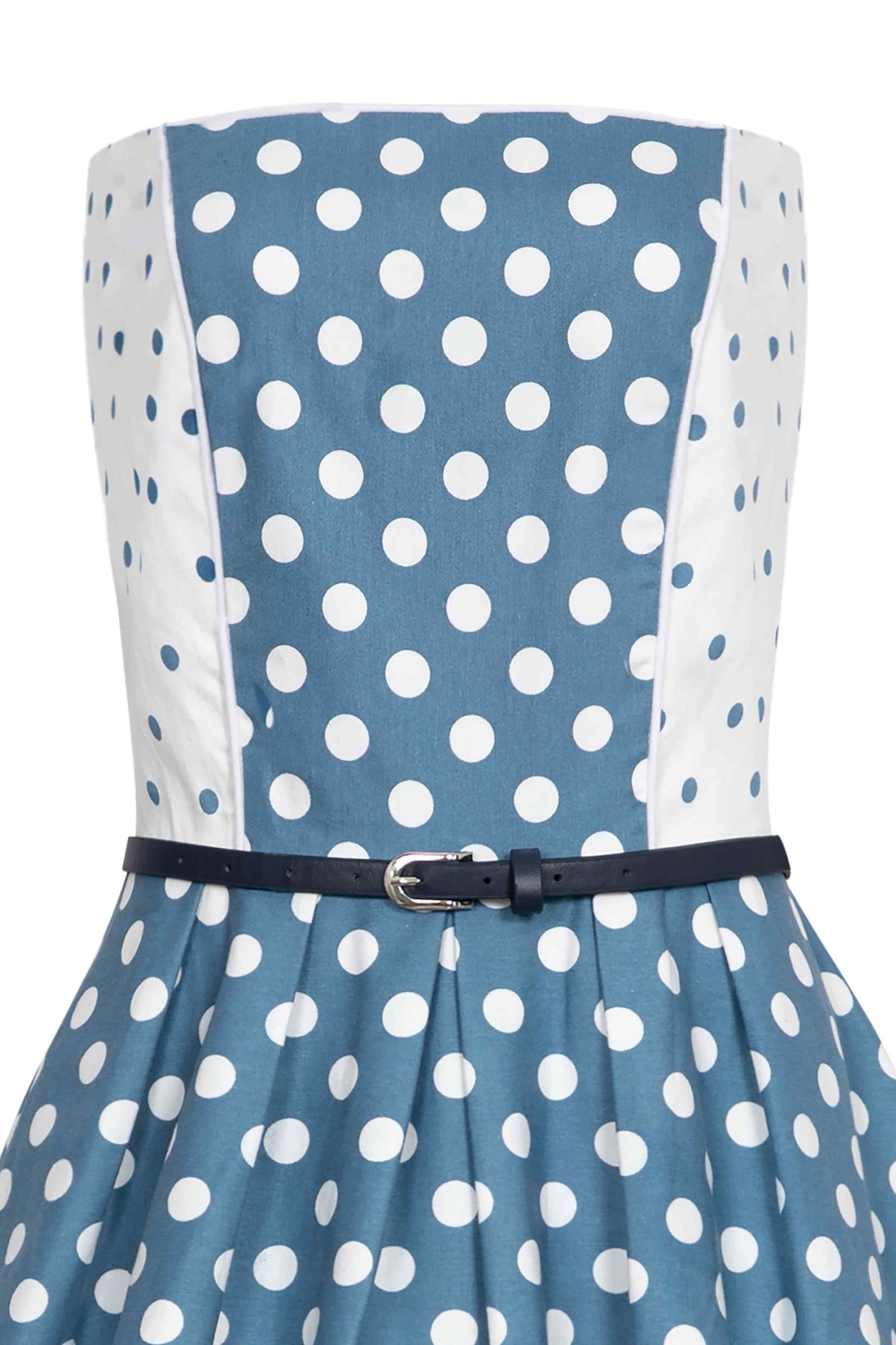 Close up view of Summer Blue Polka Dot Strapless Dress