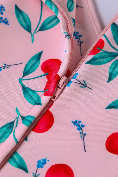 Close up View of Summer Cherry Pink Midi Dress With Pockets