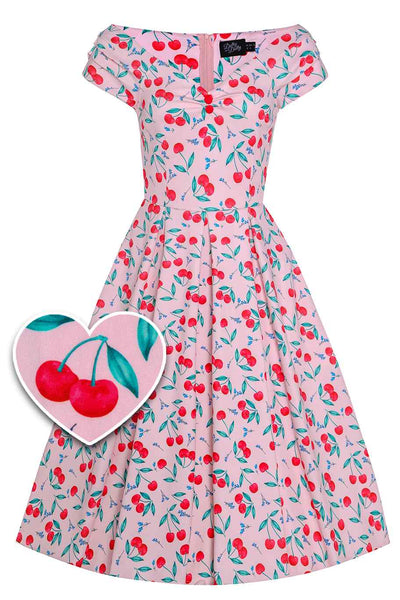 Front View of Summer Cherry Pink Midi Dress With Pockets