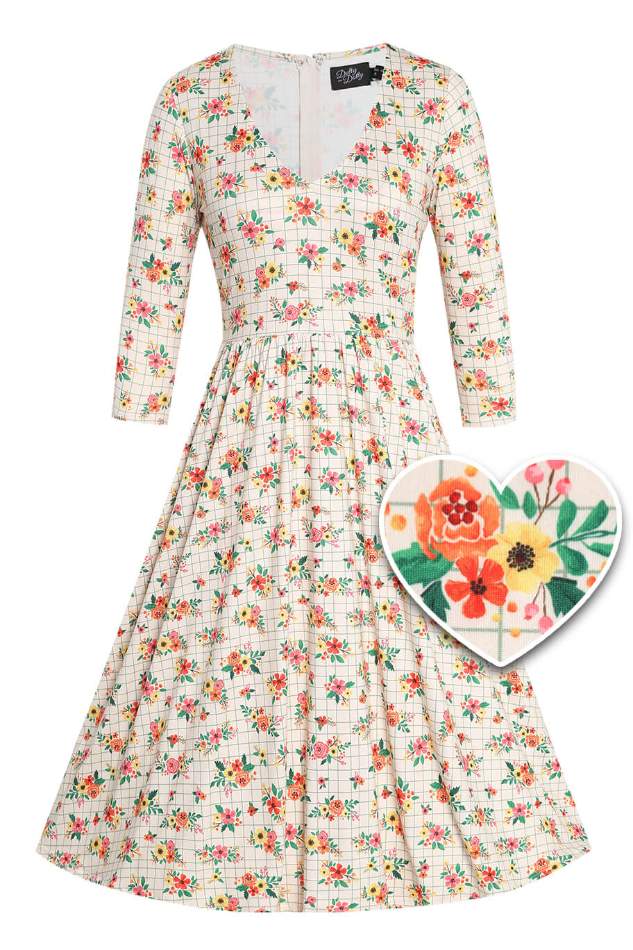 Front view of Summer Flower Grid Dress