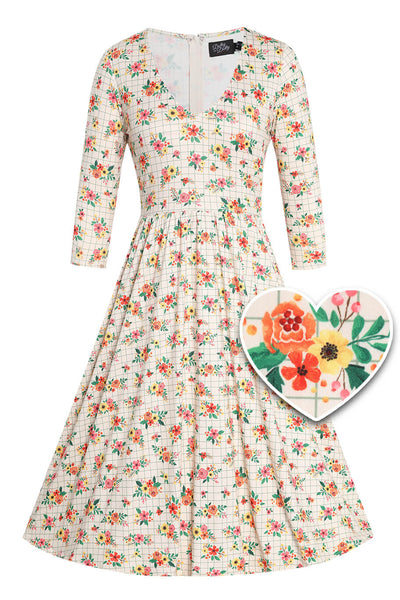 Front view of Summer Flower Grid Dress