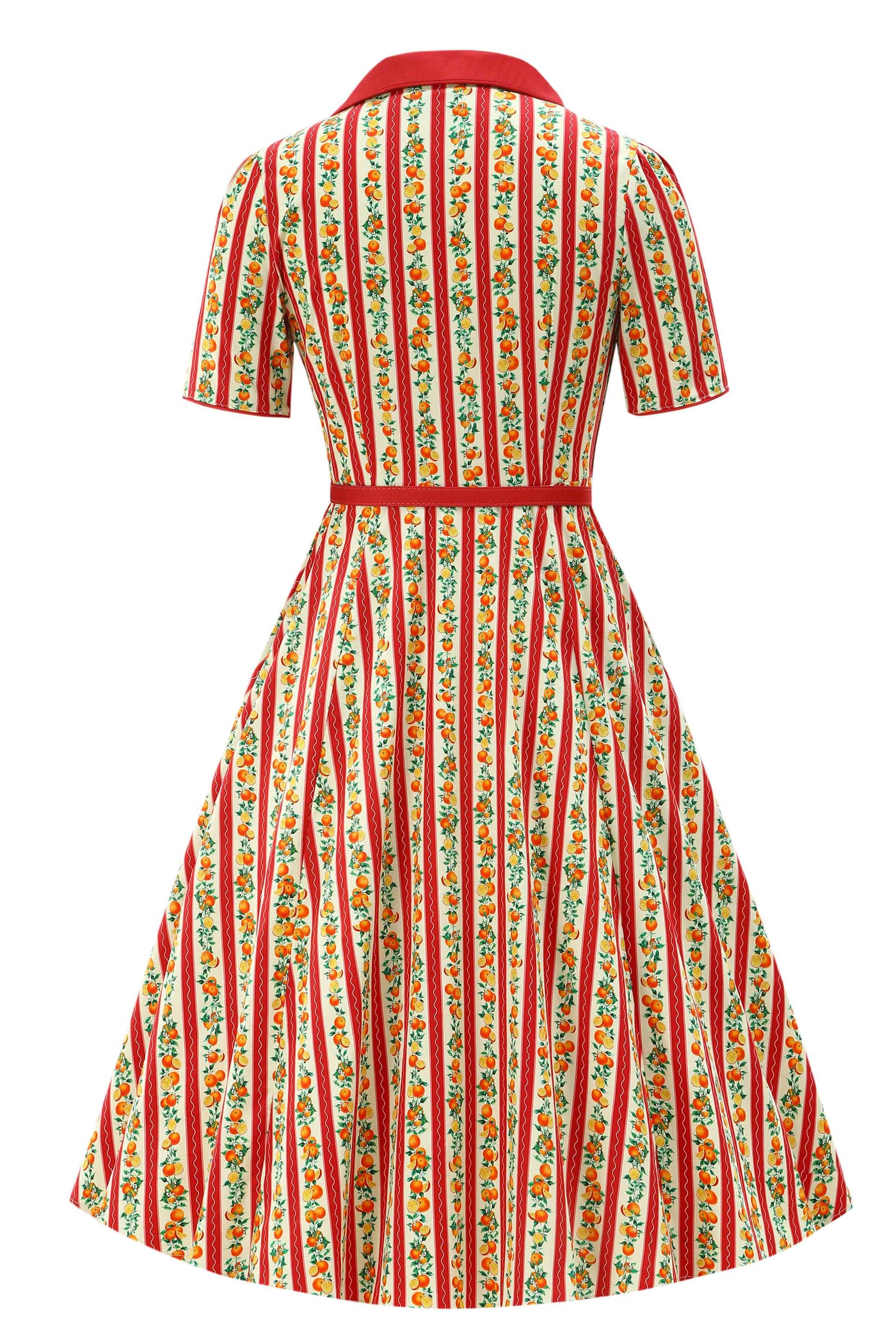 Back view of Summer Orange Midi Shirt Dress