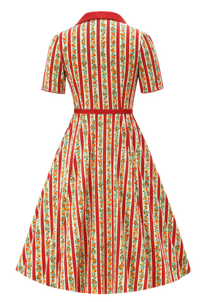 Back view of Summer Orange Midi Shirt Dress