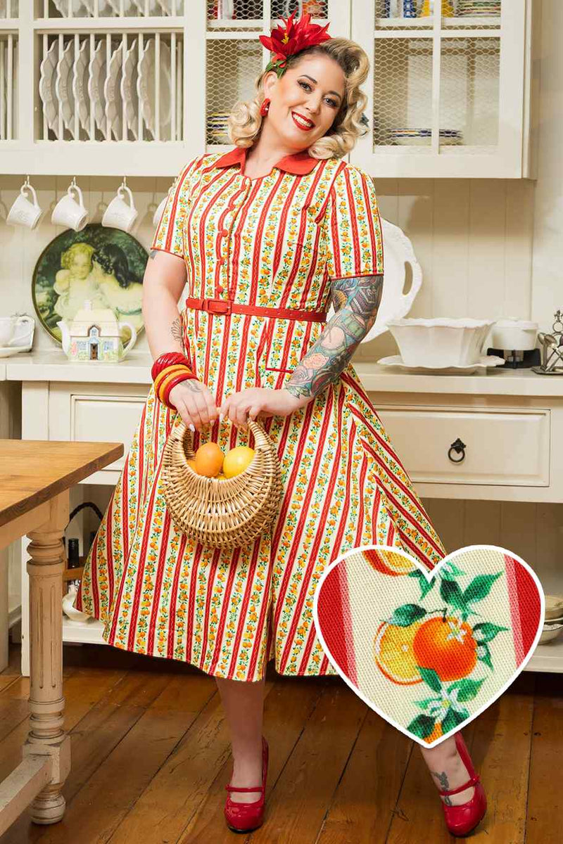 A model wearing Summer Orange Midi Shirt Dress