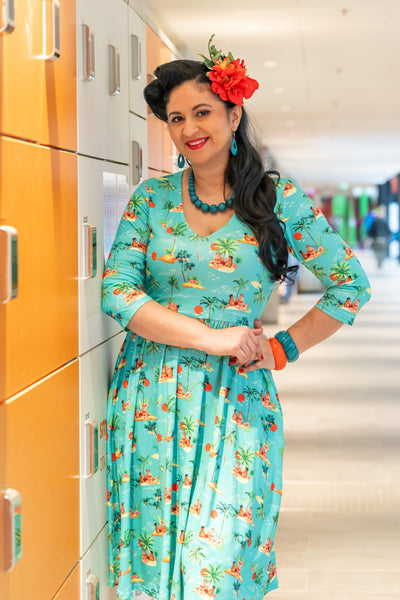 A lady wearing a Summer Pinup Couple Dress
