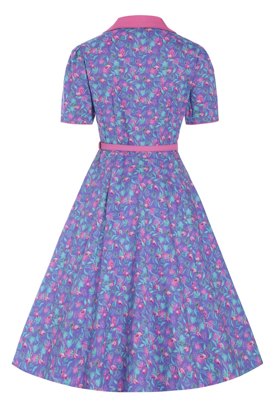 Back view of Purple Flamingo Shirt Dress