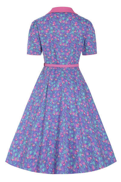 Back view of Purple Flamingo Shirt Dress