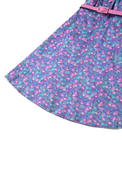 Close up view of Purple Flamingo Shirt Dress