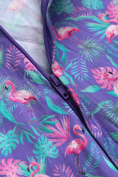 Close up view of Purple Flamingo Shirt Dress