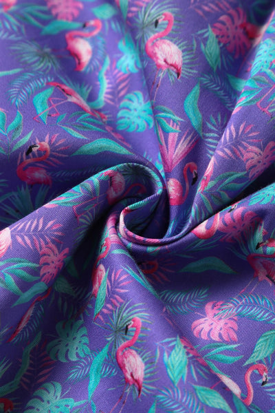 Close up view of Purple Flamingo Shirt Dress
