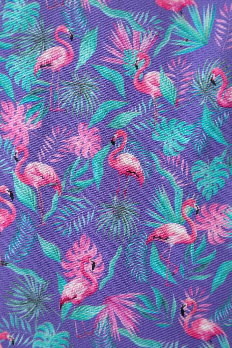 Close up view of Purple Flamingo Shirt Dress