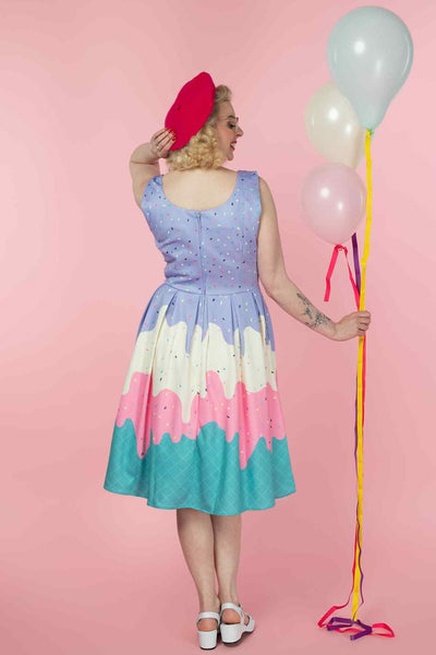 A model wearing a Summer Sprinkles Ice Cream Cone Swing Dress