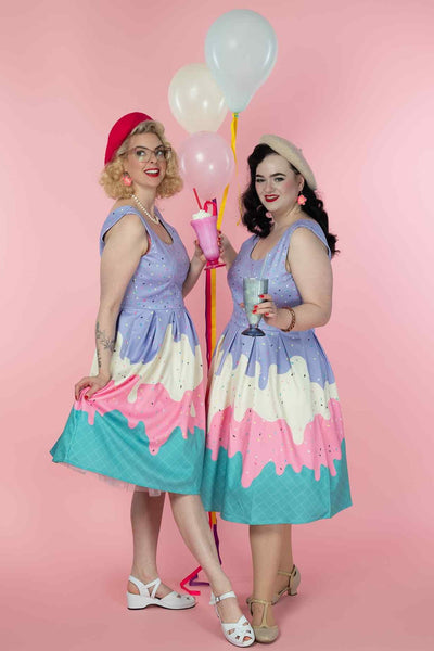 Models wearing a Summer Sprinkles Ice Cream Cone Swing Dress